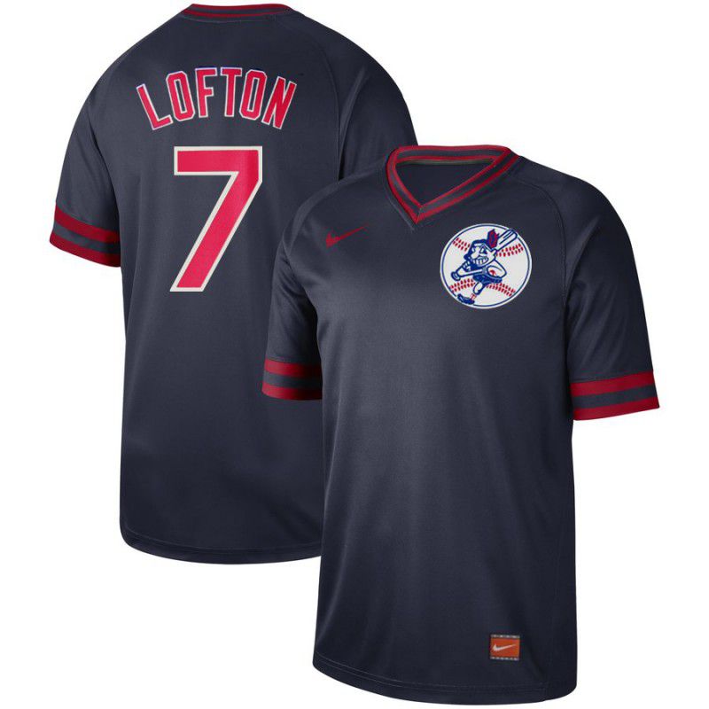 Men Cleveland Indians #7 Lofton Blue Nike Cooperstown Collection Legend V-Neck MLB Jersey
